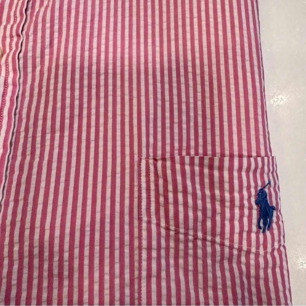 Polo Ralph Lauren Shirt Men's Sz XXL Striped Seersucker UNTUCKED FIT Button Down
